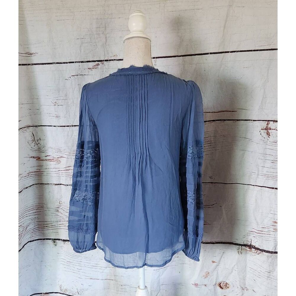 Sundance Button Front Flowy Lace Trimmed Blouse S… - image 2